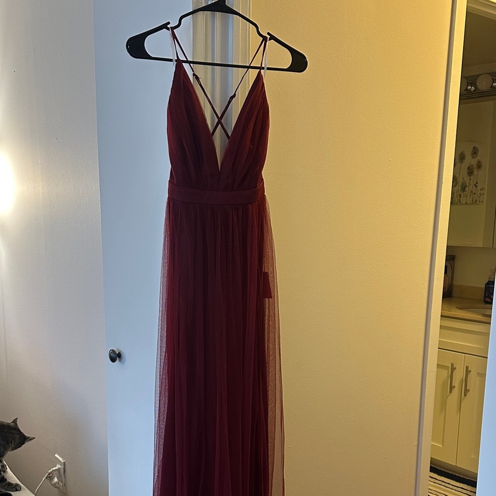 Lulu's Elegant Backless Burgundy Dress